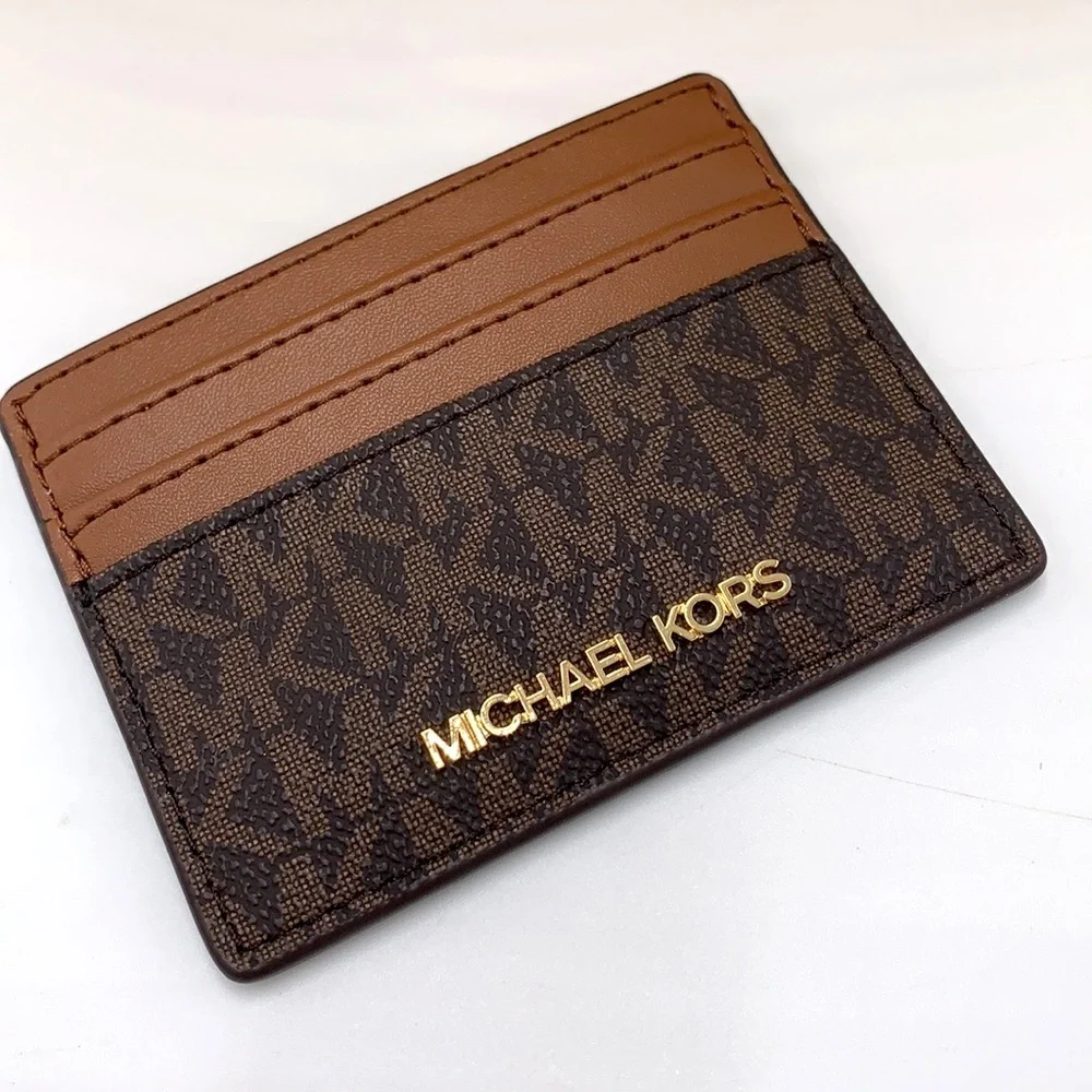 MICHAEL KORS Leather Large Card Holder Case Wallet Brown signature color